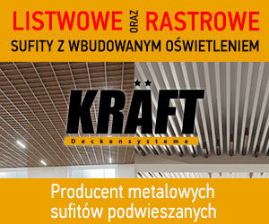 Producent Kraft - wszystkie rodzaje metalowych sufitów podwieszanych z wbudowanym systemem oświetlenia pod klucz